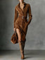 Women's Suede-Look Belted Shirt Dress in Brown