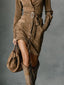 Women's Suede-Look Belted Shirt Dress in Brown