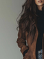 Brown suede look trench coat shown from the front
