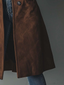 Brown suede look trench coat shown from the side