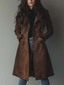 Women's suede look belted trench coat in brown