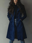 Women's suede look belted trench coat in dark blue