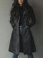 Women's suede look belted trench coat in dark grey