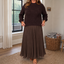 Women's Sweater Top Pleated Maxi Dress in dark brown