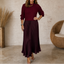 Women's Sweater Top Pleated Maxi Dress in burgundy