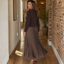 Women's Sweater Top Pleated Maxi Dress