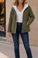Women's thick padded hooded puffer jacket in blue