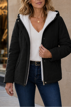 Women's thick padded hooded puffer jacket in black