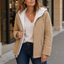 Puffer jacket with the plush lined hood up