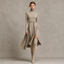 Women's Turtleneck Knit Midi Dress with Wrap Slit Skirt in taupe