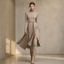 Women's Turtleneck Knit Midi Dress with Wrap Slit Skirt