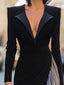 Women's Tuxedo Style Maxi Gown with Silver Pleated Slit