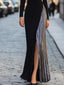 Women's Tuxedo Style Maxi Gown with Silver Pleated Slit