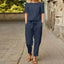 Women's Two-Piece Lounge Set with Short Sleeve Top and Pants in blue