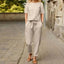Women's Two-Piece Lounge Set with Short Sleeve Top and Pants in khaki