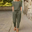 Women's Two-Piece Lounge Set with Short Sleeve Top and Pants in green