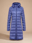 Women's ultralight longline puffer coat in blue