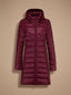 Women's ultralight longline puffer coat in wine red