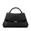 Women's Vegan Leather Shoulder Bag with Two Compartments and Adjustable Strap in black