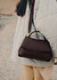 Women's Vegan Leather Shoulder Bag with Two Compartments and Adjustable Strap