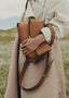 Women's Vegan Leather Shoulder Bag with Two Compartments and Adjustable Strap