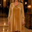 Women's Velvet Cowl Neck Dress with Sequin Sleeves in gold