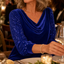 Women's Velvet Cowl Neck Dress with Sequin Sleeves
