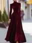 Women's Velvet Long Sleeve Maxi Gown in burgundy