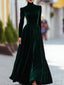 Women's Velvet Long Sleeve Maxi Gown in emerald green