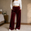 Women's Velvet-Look Stretch Wide-Leg Pants with Smooth Waist in burgundy
