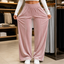 Women's Velvet-Look Stretch Wide-Leg Pants with Smooth Waist in pink