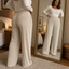 Women's Velvet-Look Stretch Wide-Leg Pants with Smooth Waist