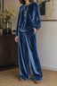 Women's Velvet-Look Wide-Leg Two-Piece Lounge Set with Pockets