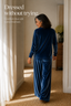 Women's Velvet-Look Wide-Leg Two-Piece Lounge Set with Pockets