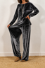 Women's Velvet-Look Wide-Leg Two-Piece Lounge Set with Pockets in black