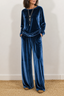 Women's Velvet-Look Wide-Leg Two-Piece Lounge Set with Pockets in blue