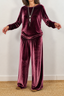 Women's Velvet-Look Wide-Leg Two-Piece Lounge Set with Pockets in maroon