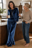 Women's Velvet-Look Wide-Leg Two-Piece Lounge Set with Pockets