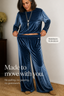 Women's Velvet-Look Wide-Leg Two-Piece Lounge Set with Pockets