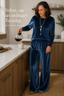 Women's Velvet-Look Wide-Leg Two-Piece Lounge Set with Pockets