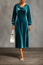 Women's Velvet Midi Dress with Draped Neckline in peacock green