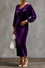 Women's Velvet Midi Dress with Draped Neckline in purple