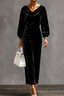 Women's Velvet Midi Dress with Draped Neckline in black
