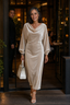 Women's Velvet Midi Dress with Draped Neckline