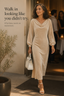 Women's Velvet Midi Dress with Draped Neckline