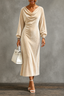 Women's Velvet Midi Dress with Draped Neckline in apricot