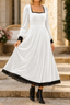 Women's Velvet Midi Dress with Square Neck and Fitted Waist in white