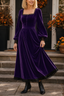 Women's Velvet Midi Dress with Square Neck and Fitted Waist