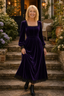 Women's Velvet Midi Dress with Square Neck and Fitted Waist