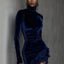 Women's Velvet Mini Dress with Mock Neck and Lace Hem